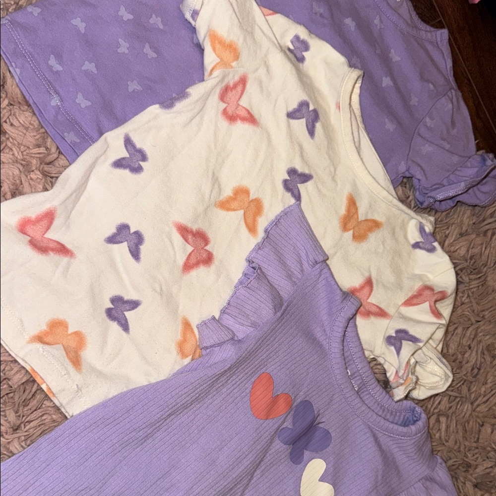 Purple and White Butterfly Print Tops